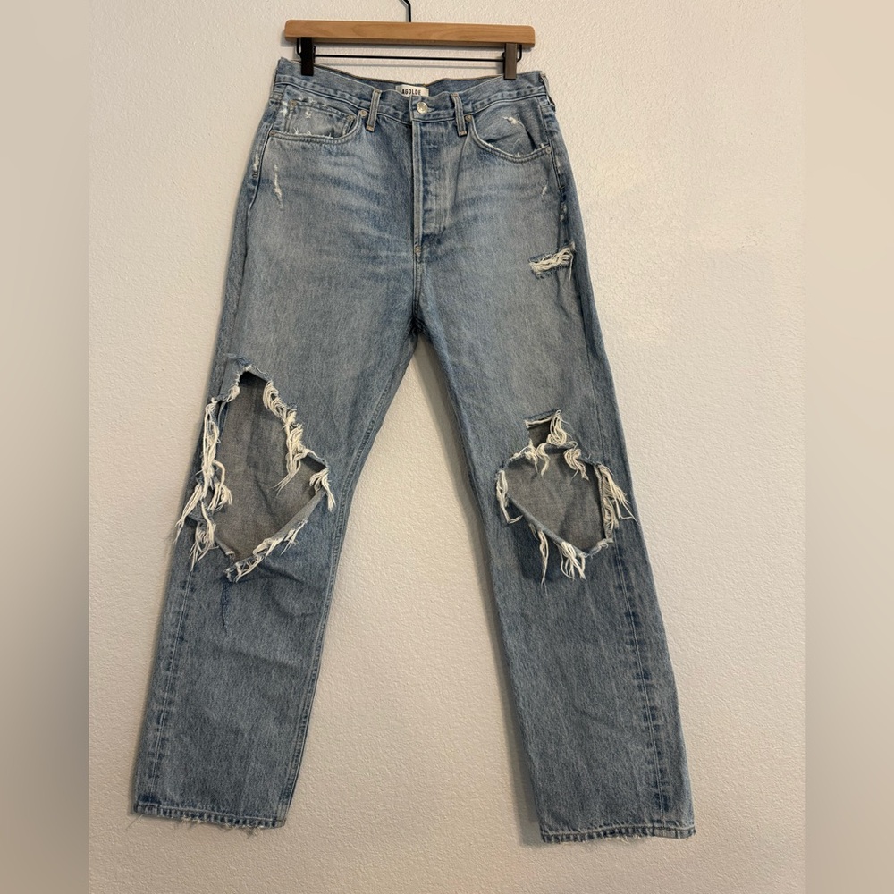 Agolde Light Blue Distressed Denim Jeans